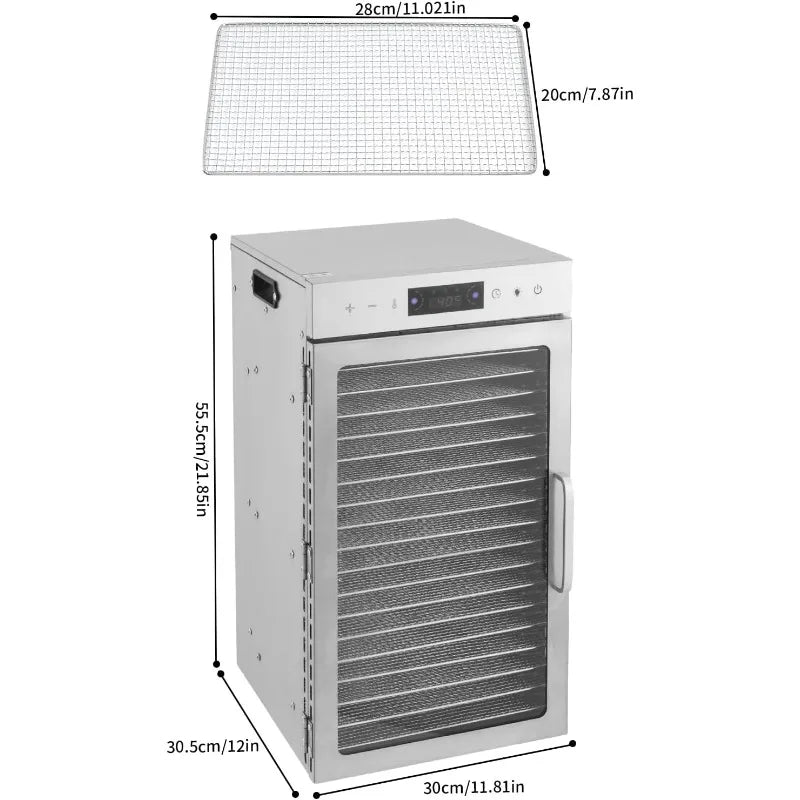 800W  18-Tray Stainless Steel Fruit Dryer with LED LIght