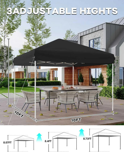 10x10 Pop Up Canopy Tent, with 3 Adjustable Heights, Easy Set Up with 4 Sandbags & Carrying Bag