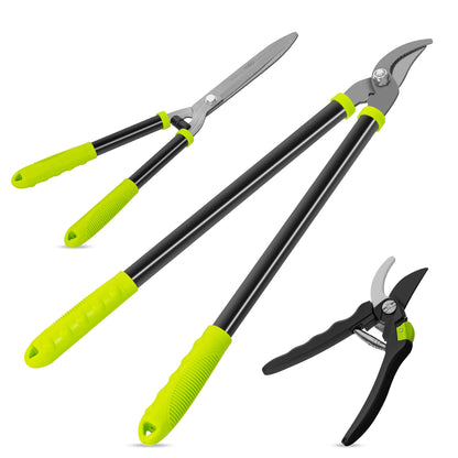 3-Piece Loppers, Hedge Clippers & Pruners Set, Heavy-Duty Garden Tools