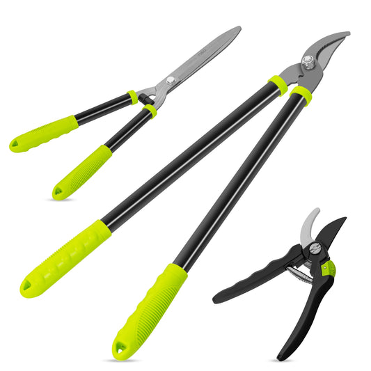 3-Piece Loppers, Hedge Clippers & Pruners Set, Heavy-Duty Garden Tools