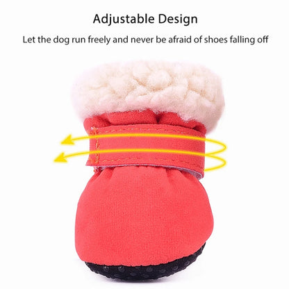 4Pcs Pet Dog Snow Boots Warm Plush Dog Shoes S-XL Soft with Non-Slip Soles