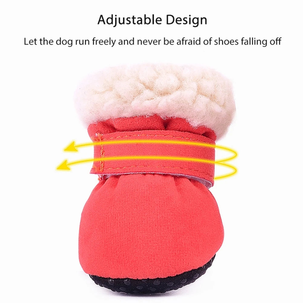 4Pcs Pet Dog Snow Boots Warm Plush Dog Shoes S-XL Soft with Non-Slip Soles