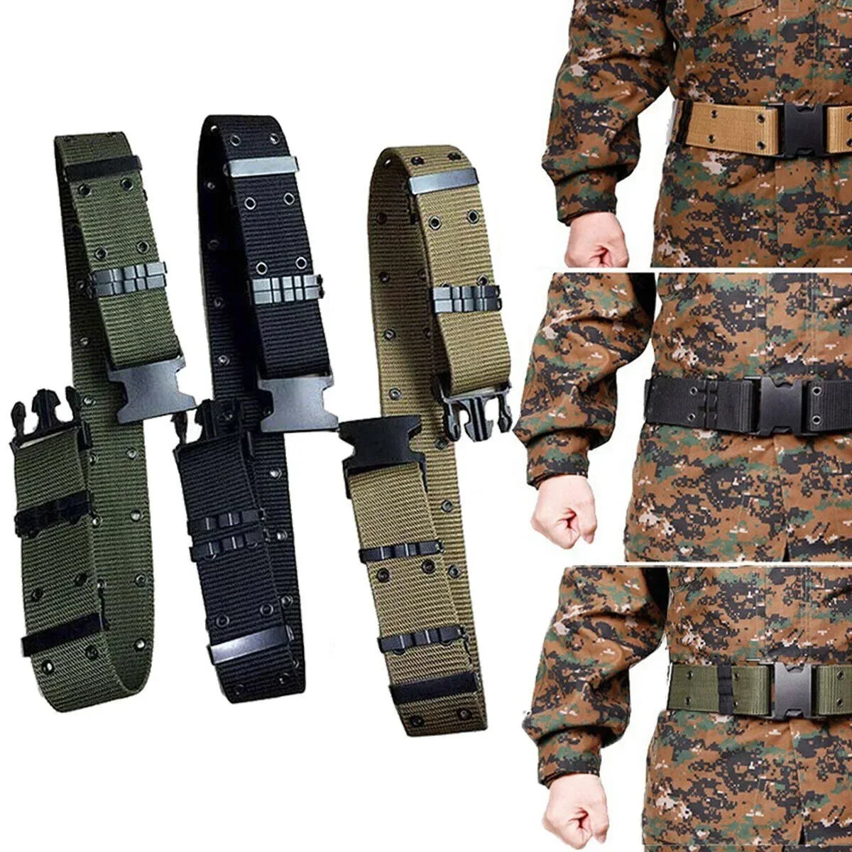 Tactical Canvas Pants Belt Double Hole Belt Military Quick Release Pistol Belt