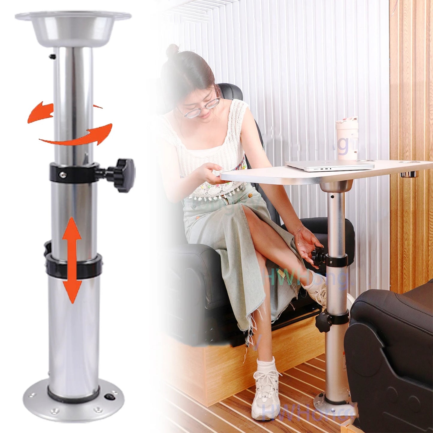 3 Levels Adjustable Aluminum Alloy RV Boat Table Pedestal 17-28 Inch Height