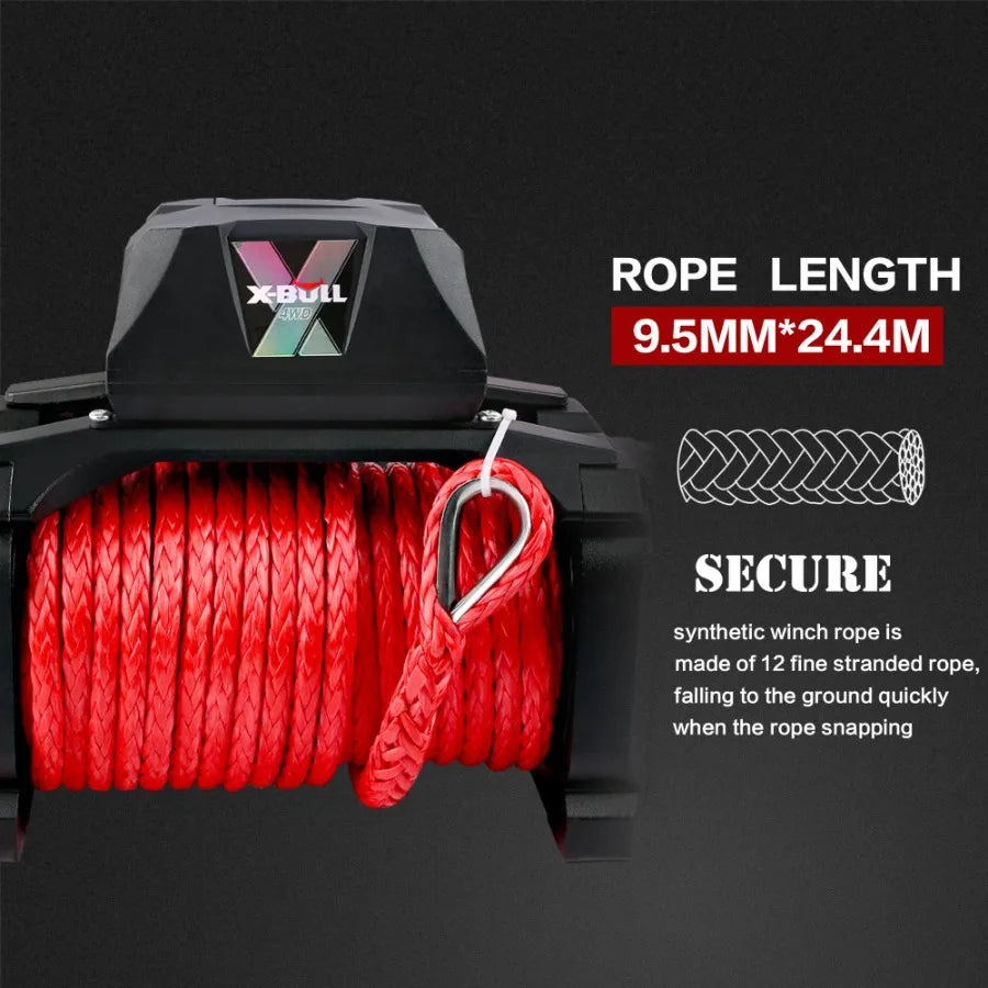 Electric Winch XPV 14500 LBS 12V Synthetic Red Rope for Towing
