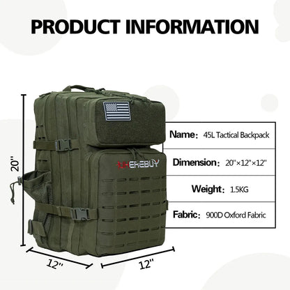 45L Military Tactical Backpack Molle Rucksack