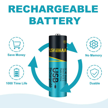 6PCS 13200mAh AA1.5V Lithium-Ion Rechargeable Battery with 2-in-1 Charging Cable