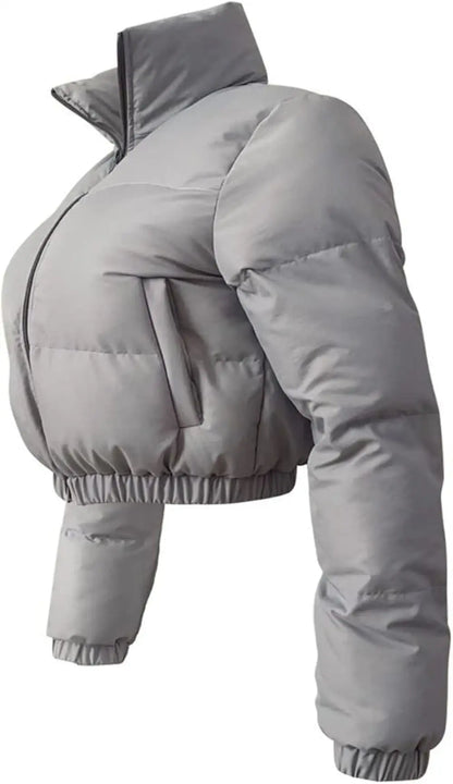 womens Puffer Jacket Cropped Zip Casual Cotton Coat