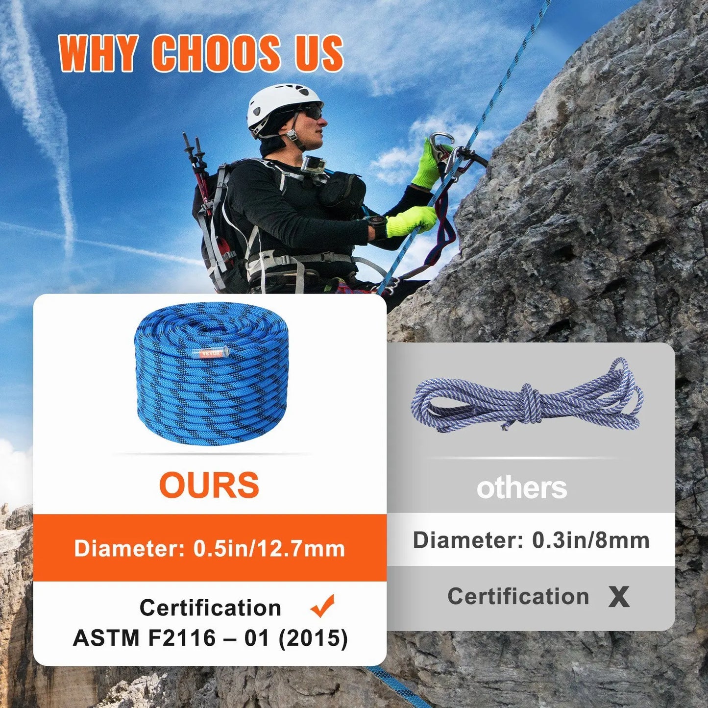 12.7mm (150ft)  blue Rock Climbing Rope