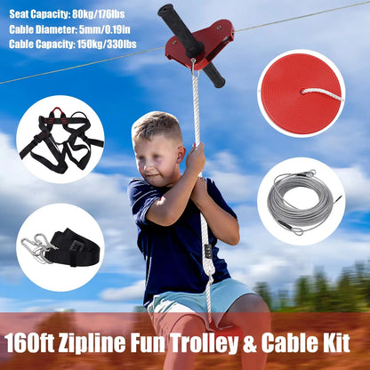 330lbs Quick Set up Zipline, Spring Brake and Safety Harness