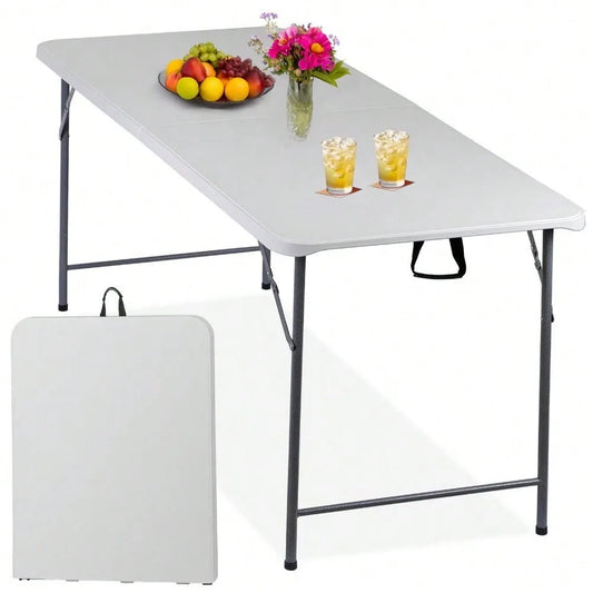 6FT Folding Picnic Table   Fold-in-Half Plastic with Handle