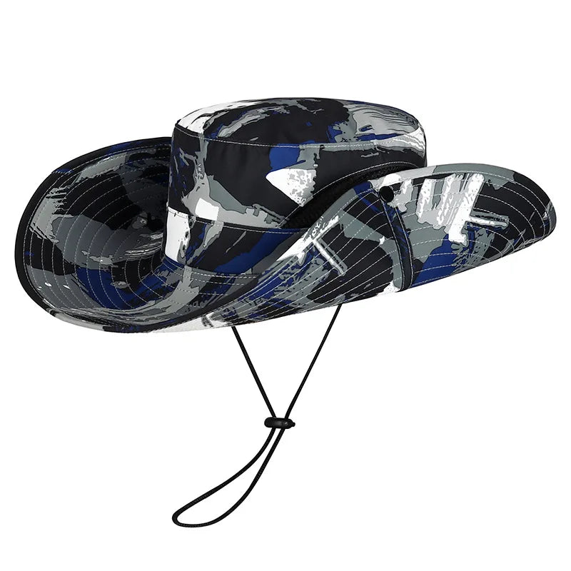 Stylish Camo Wide Brim Sun Hat for Women Outdoor Fishing Hiking Camping Climbing Safari Hat with Adjustable Chin Strap
