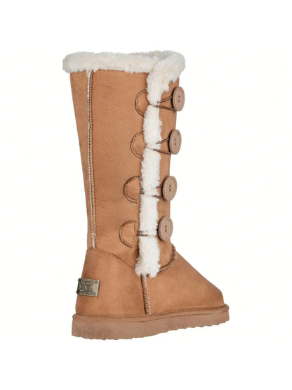 Women's Snow Boots Fleece Lined Solid Color Mid-Calf Flat Snow Boots