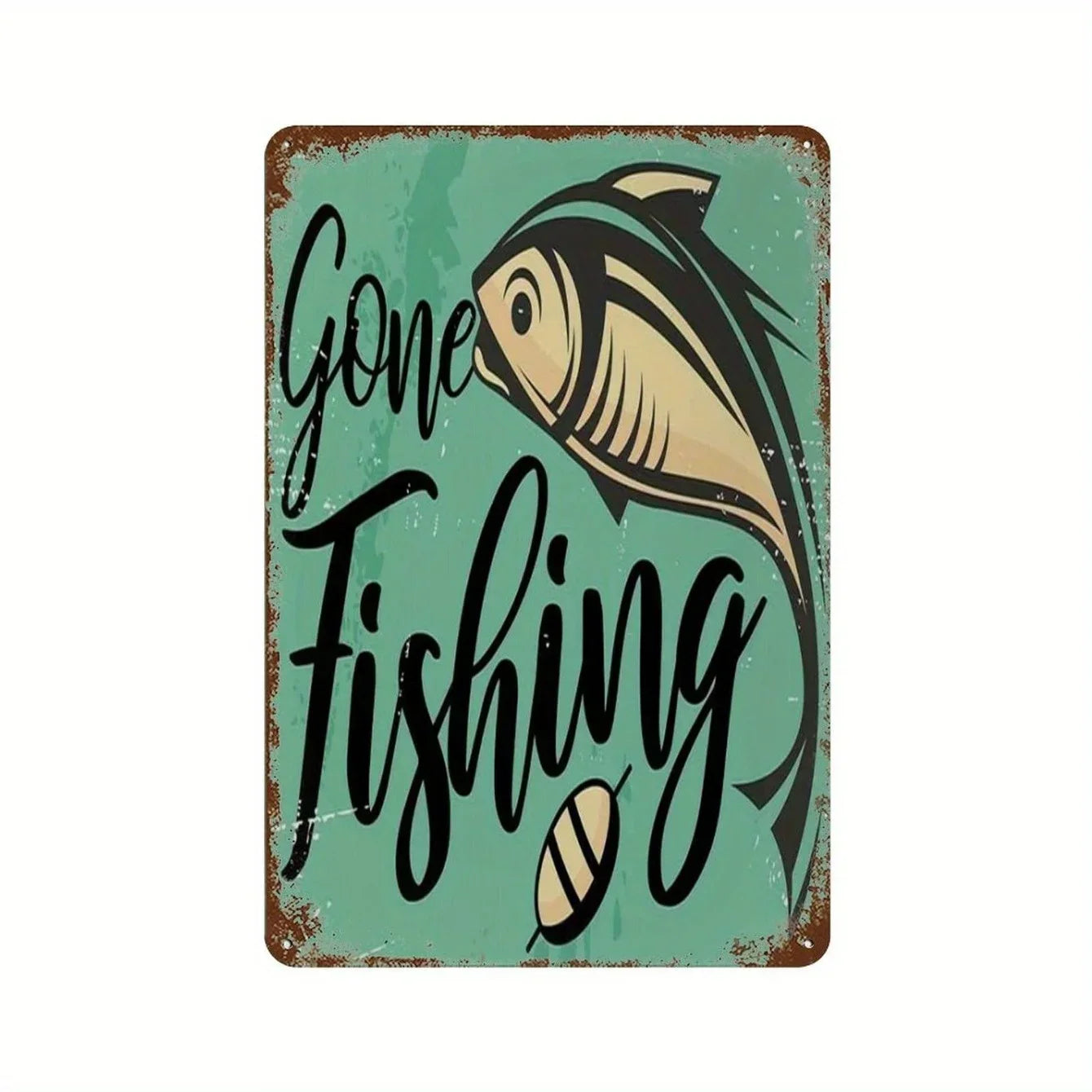 Vintage "Gone Fishing" Aluminum Metal Sign - R