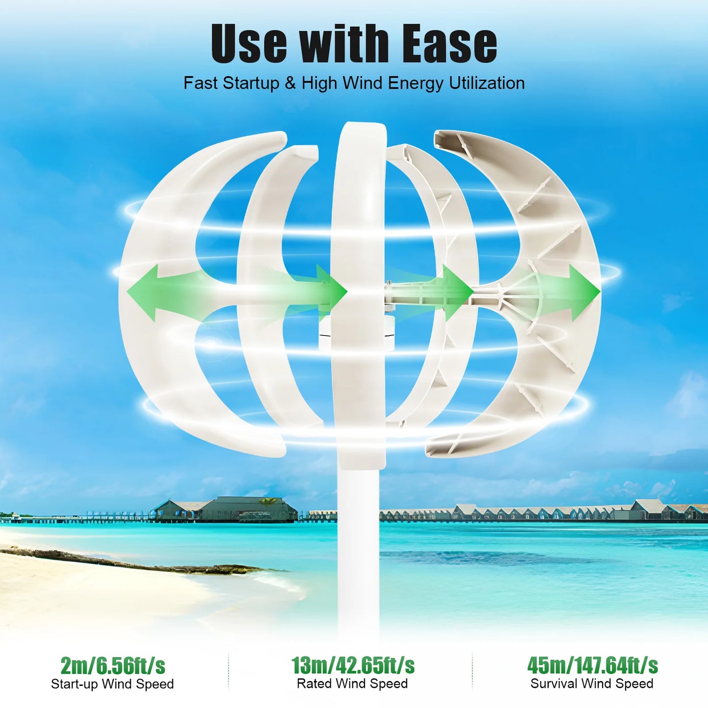 5 Blades Lantern Wind Turbine Nylon Fiber Windmill Generator