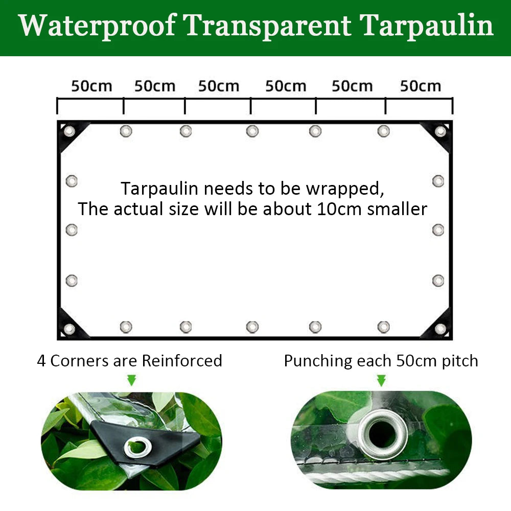 Clear Heavy Duty PVC, Transparent Tarp with Grommets & Ropes
