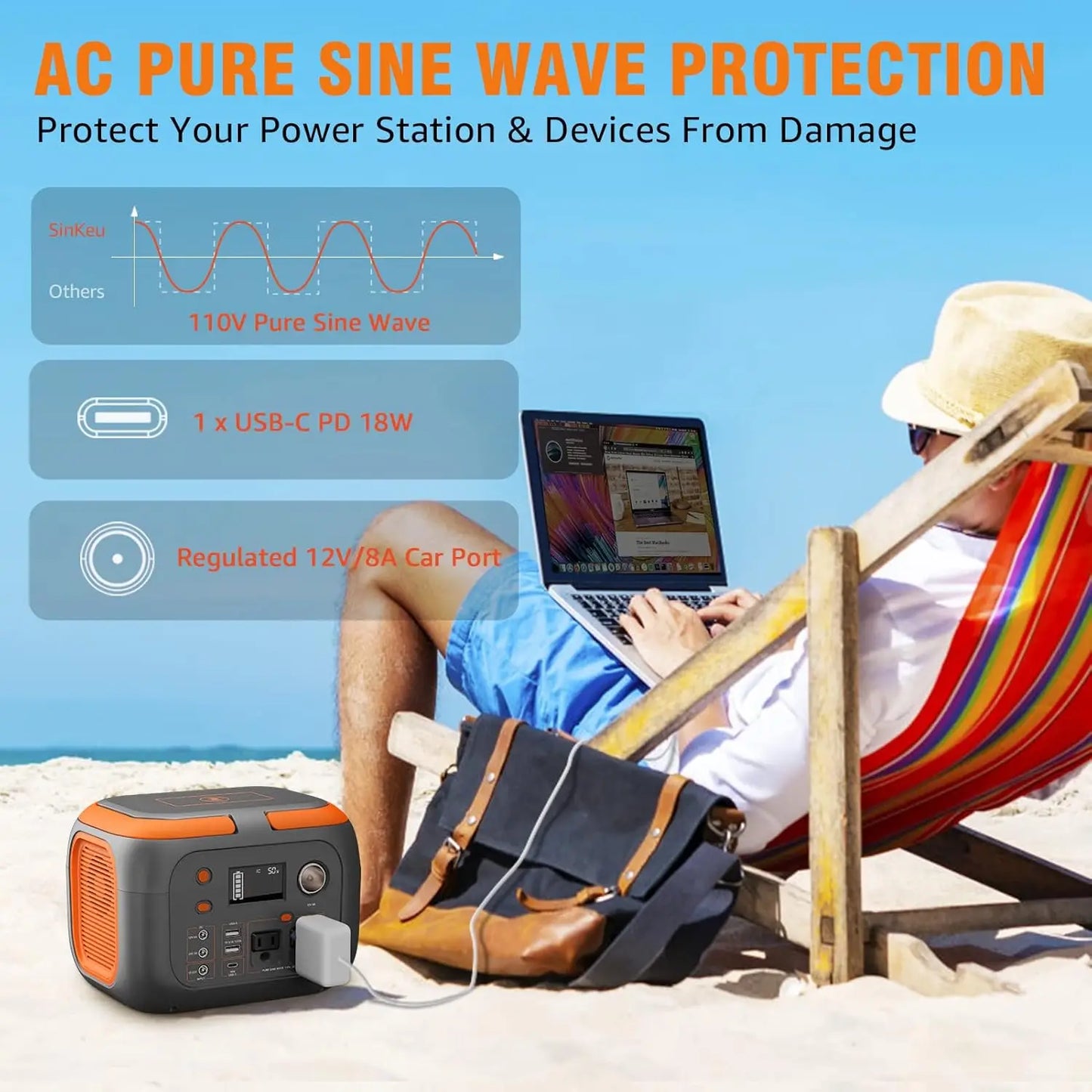 300W Portable Power Station 260Wh/70000mAh Outdoor Solar Generator 110V Outlet Solar Power Banks