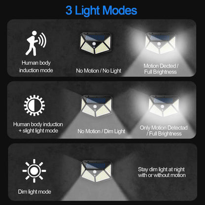 4X Solar Power PIR Motion Sensor Wall Lights 100LED Outdoor Lamps