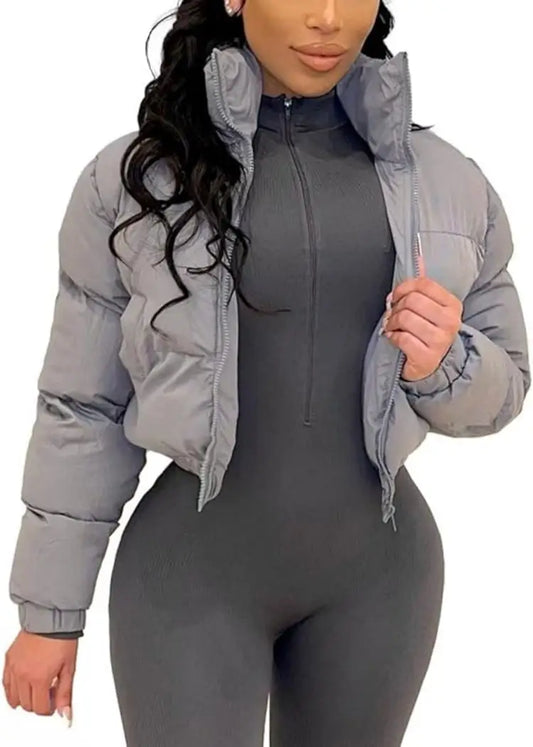 womens Puffer Jacket Cropped Zip Casual Cotton Coat