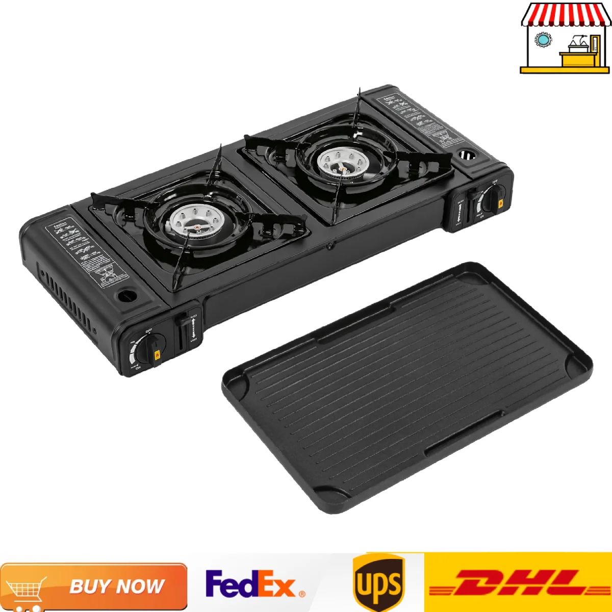 Butane Gas Camping Stove 3924 BTU Dual Burner Outdoor Grill