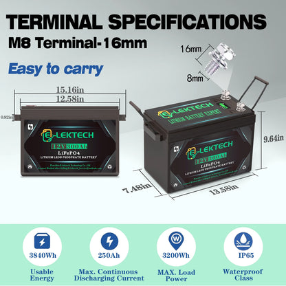 12V 300Ah LiFePO4 Lithium Battery Up to 10000 Cycles, Max. 3200W Power, for Off-Grid,
