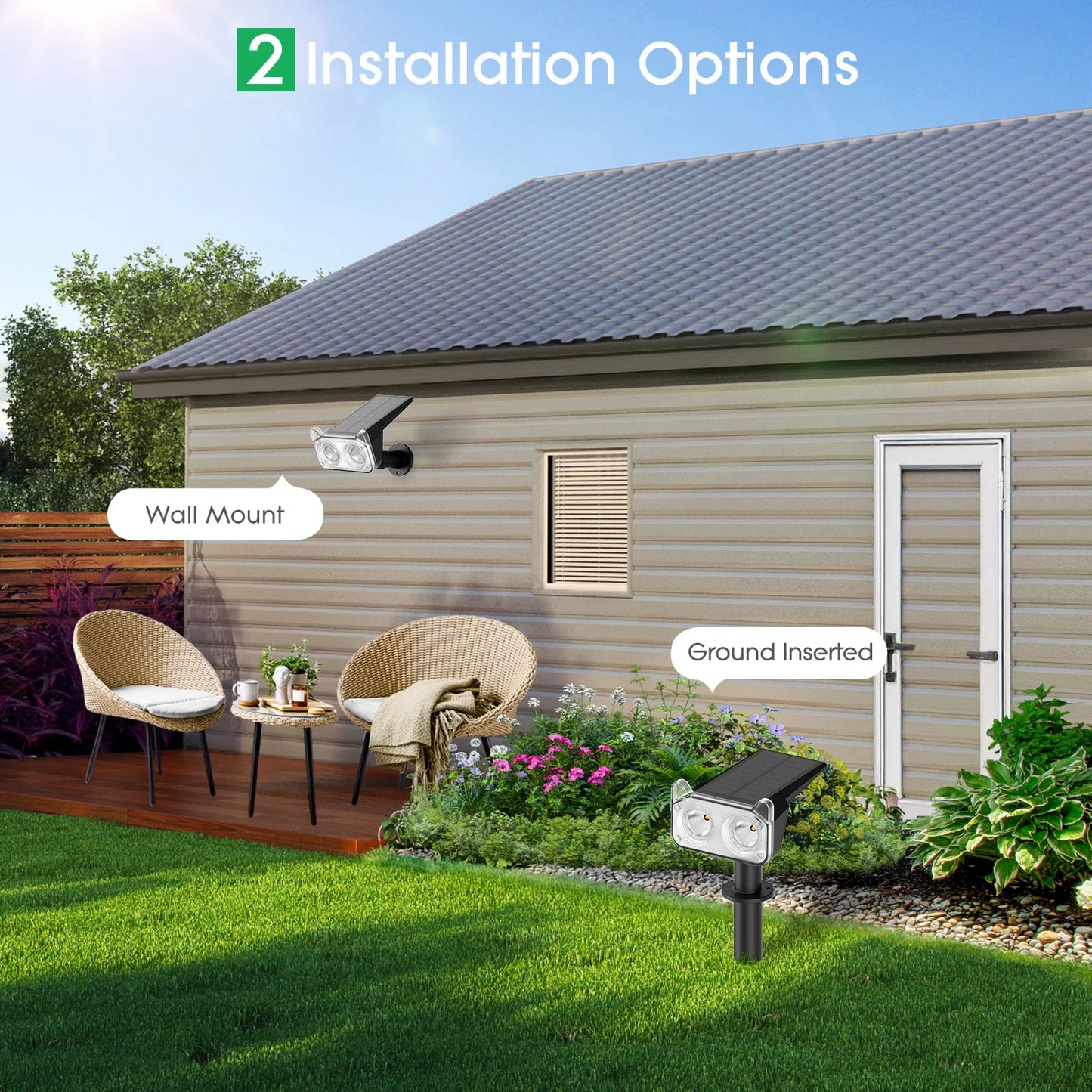 4 Pack Solar Spot Lights, Auto On/Off, 2 Modes