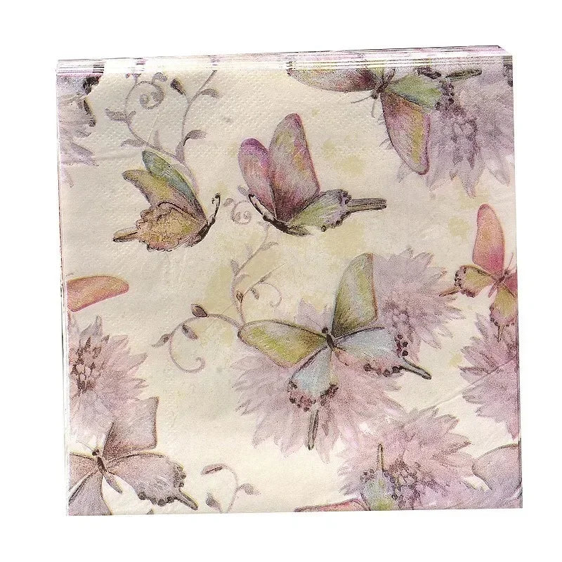 20Pcs/Bag Napkins Paper Butterfly Floral Print Decoupage Napkin