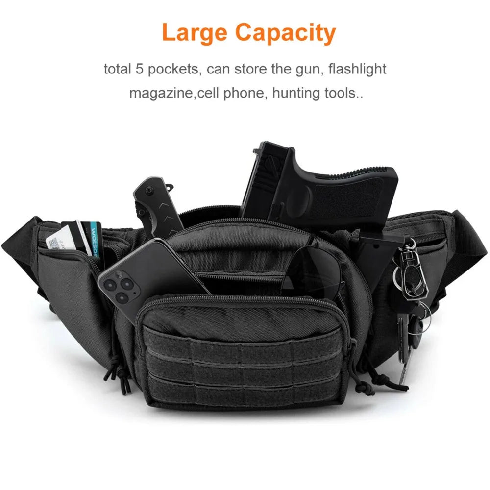 Tactical Concealed Carry Holster Fanny Pack Waist Conceal Hidden Pistol Handgun Gun Bag Hiking Mobile Phone Belt Pack Combat Bag