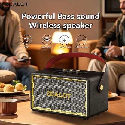50W Retro Wireless Speakers Portable Subwoofer , Dual Pairing, 24000mAh Battery