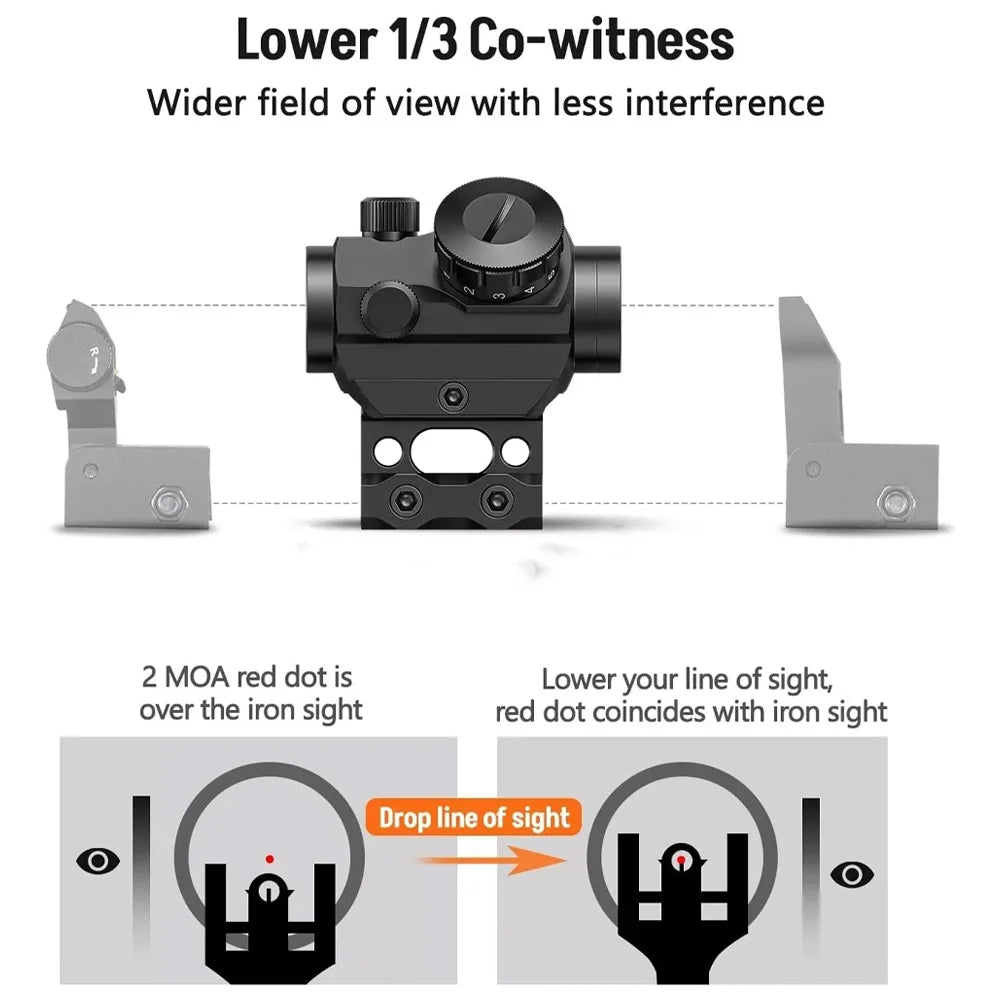 1x20 Red Dot Sight Tactical Rifle Scope Sight Reflex Sight Optical Sight with 1 inch Riser Mount