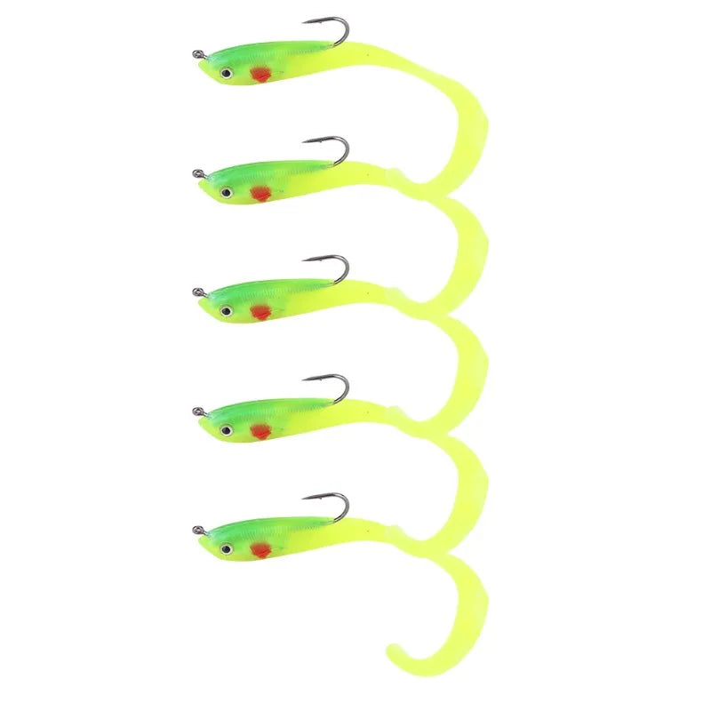 5PCS Fish Lures Artificial Fake Bait Soft Seabass Fishing Tackle with Hook