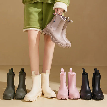 Women's Rain Boots with Plush Lining Waterproof  Anti-slipping boots