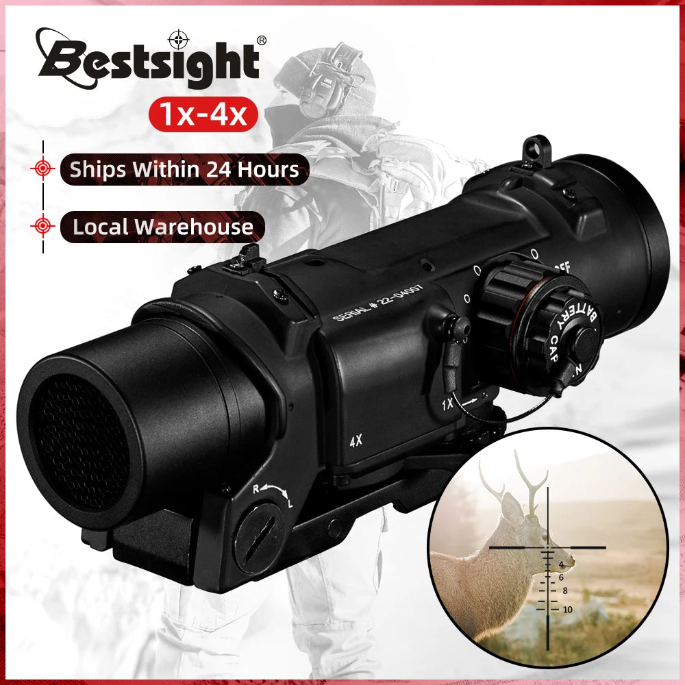 Tactical Rifle Scope Quick Detachable 1X-4X Adjustable Dual Role Sight for Airsoft Gun Hunting