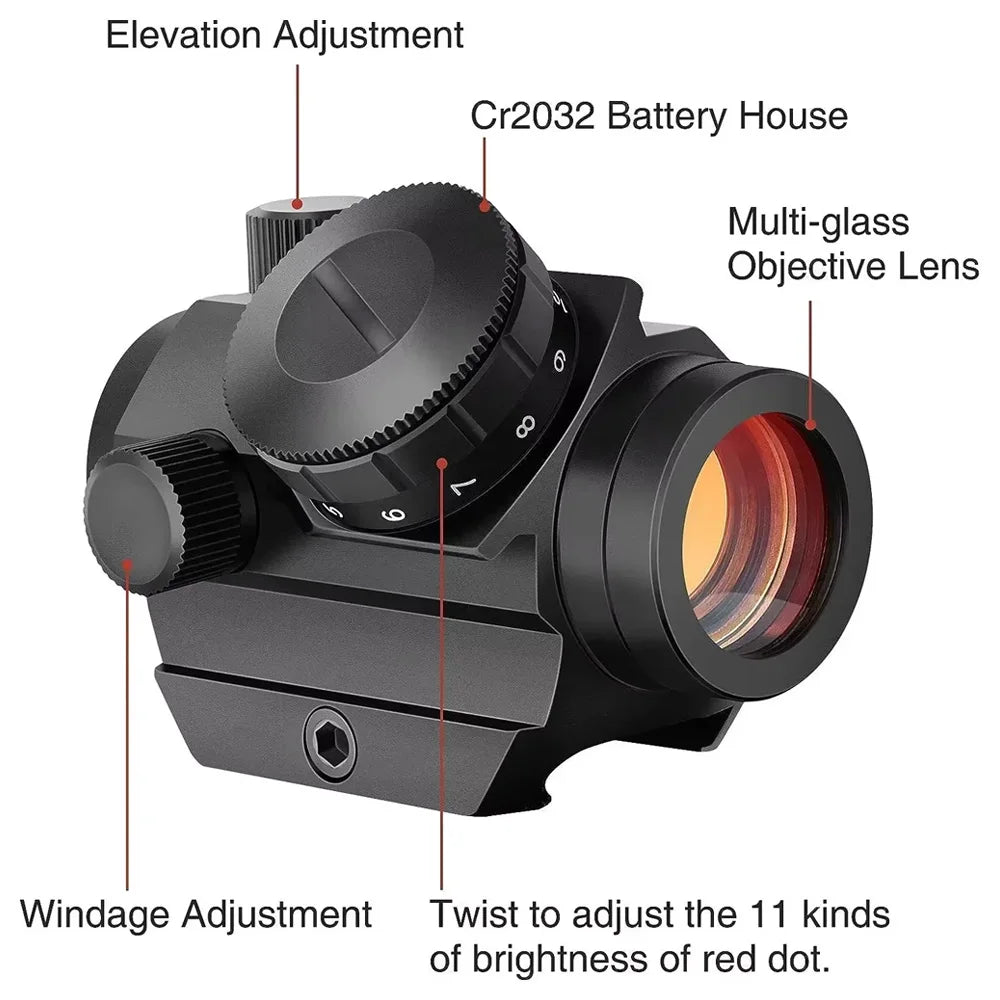 1x20 Red Dot Sight Tactical Rifle Scope Sight Reflex Sight Optical Sight with 1 inch Riser Mount