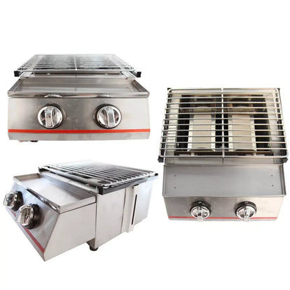 2 Burner Tabletop LPG Grill Stainless Steel Smokeless Portable Gas Barbeque Grill