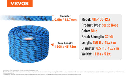 12.7mm (150ft)  blue Rock Climbing Rope